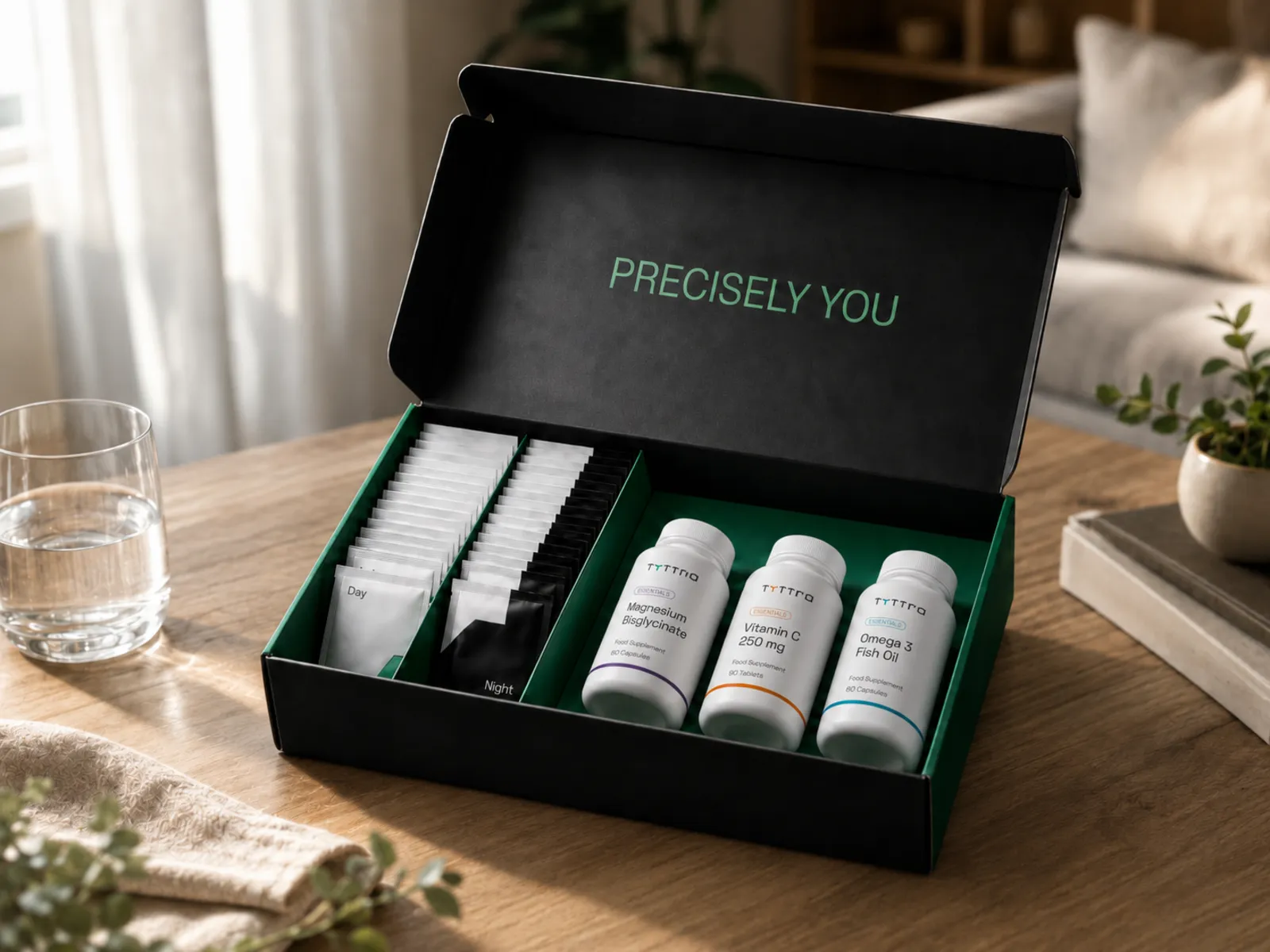 Tyttra monthly box: day and night sachets with supplement bottles